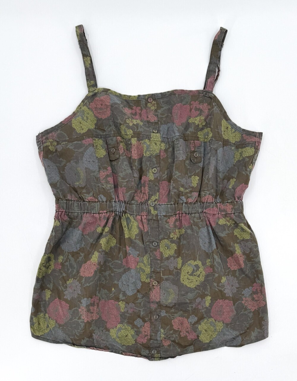 Torrid Shirt Womens 0 Green Floral Adjustable Spaghetti Straps babydoll
